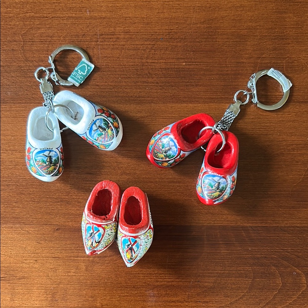 Two Vibrant Red and White Dutch Holland Clog Key Holders and one Magnet